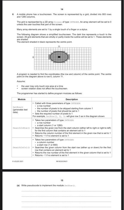 6 A Mobile Phone Has A Touchscreen The Screen Is Represented By A Grid Add To 80 Rous 1280 The Grid Is Represented By 2