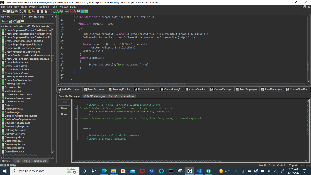 This Code Keeps Producing An Error And I Am Unsure How To Proceed Results Below Import Java Nio File Import Java Io 1