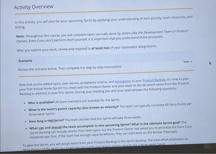 Activity Overview In This Activity You Will Plan For Your Upcoming Sprint By Applying Your Understanding Of Item Priori 2