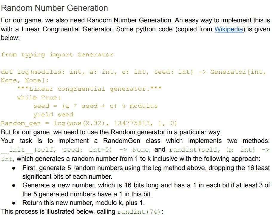 Please Code A Random Number Generator In Python Which Satisfies The Following Criteria The Code Skeleton Is Given Below 1