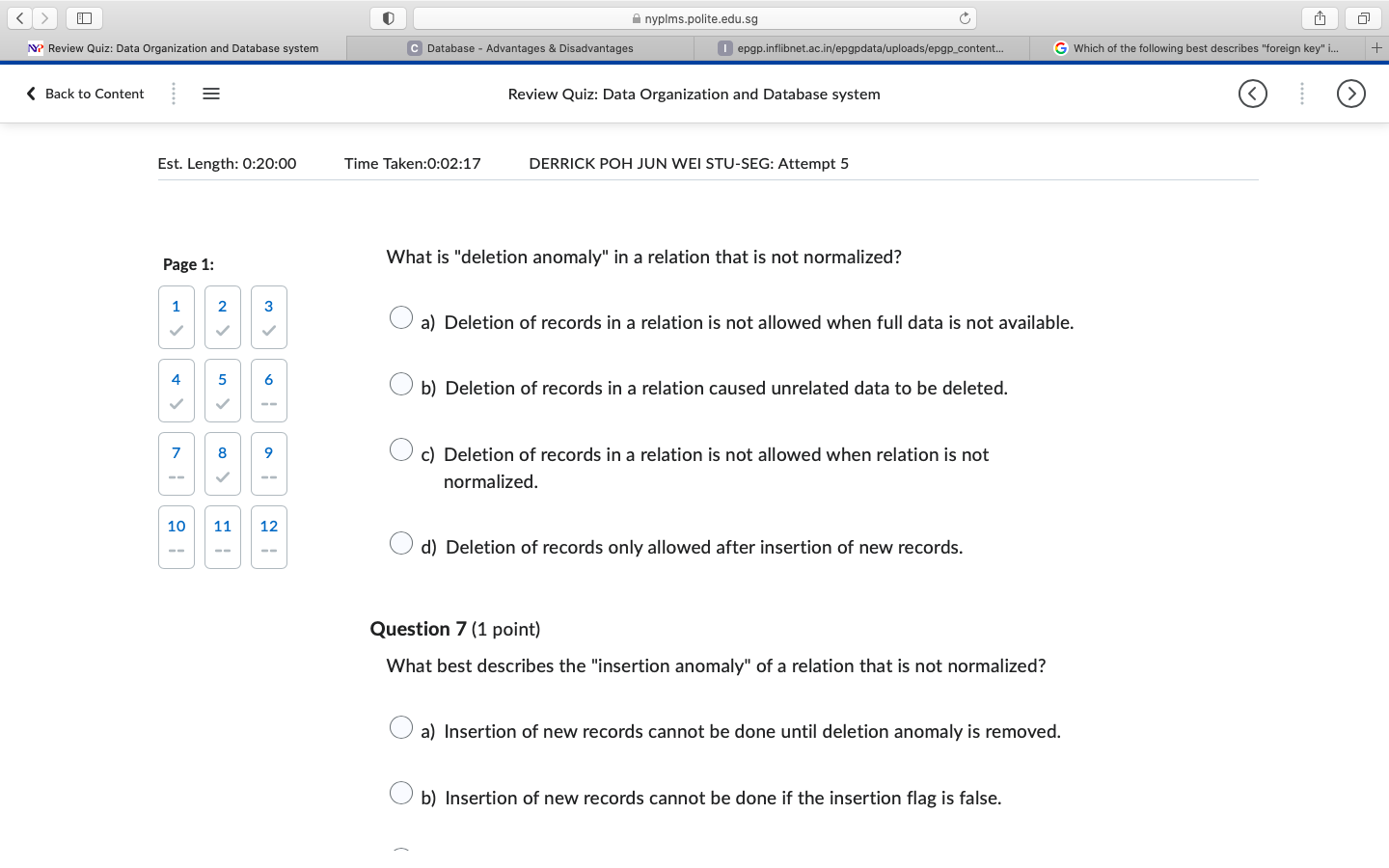 N O Nyplms Polite Edu Sg Nr Review Quiz Data Organization And Database System Database Advantages Disadvantages Iep 1