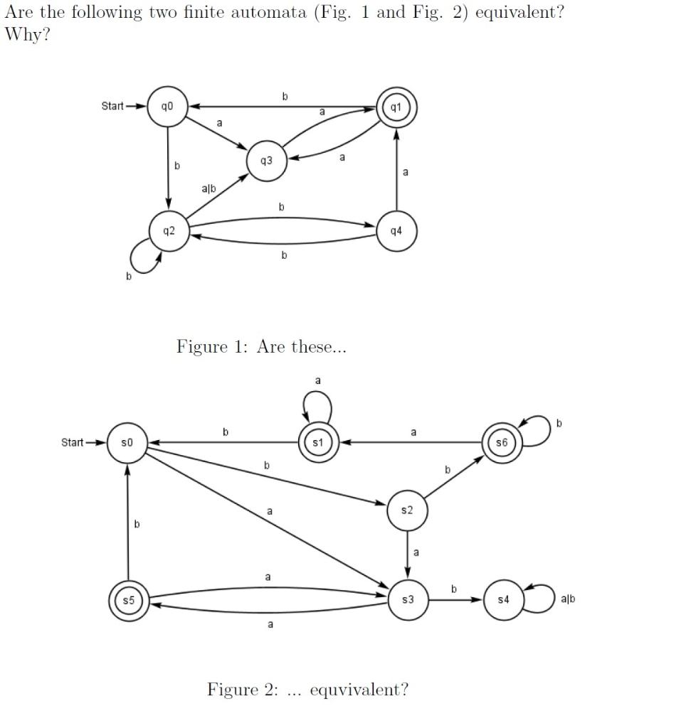 Are The Following Two Finite Automata Fig 1 And Fig 2 Equivalent Why B Start 90 A A 93 A B Alb B 92 94 B B Figure 1
