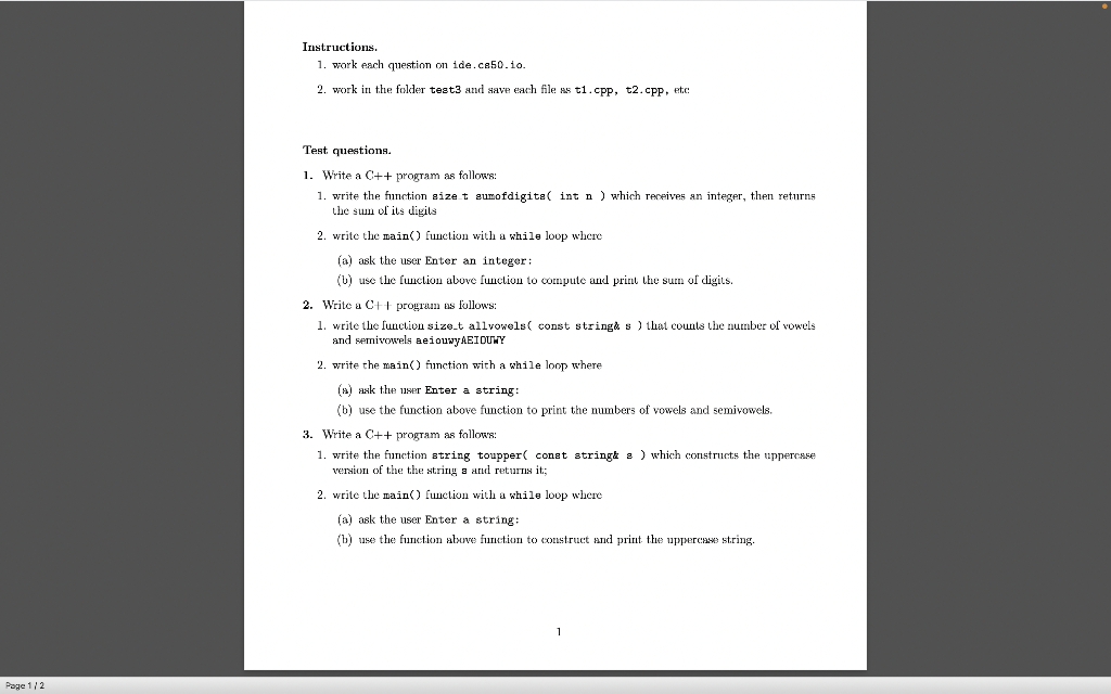 Write A C Program As Follows 1 Write The Function Size T Sumofdigits Int N Which Receives An Integer Then Return 1