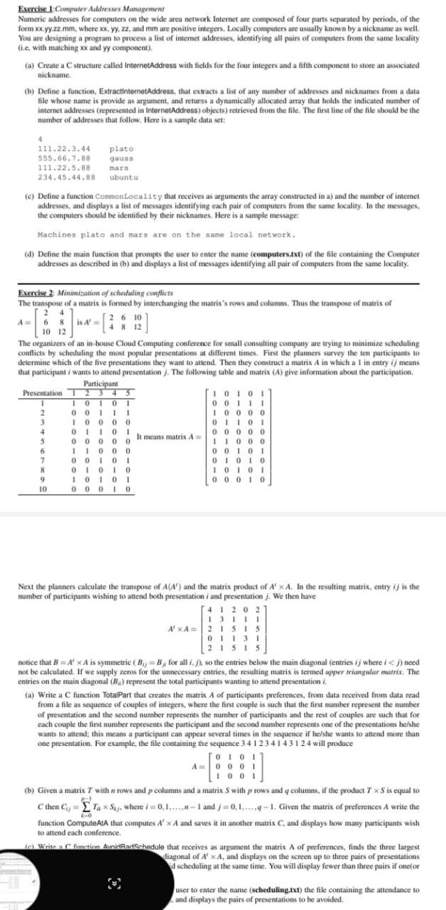 Exercise 1 Computer Addresses Management Numeric Addresses For Computers On The Wide Area Network Internet Are Composed 1