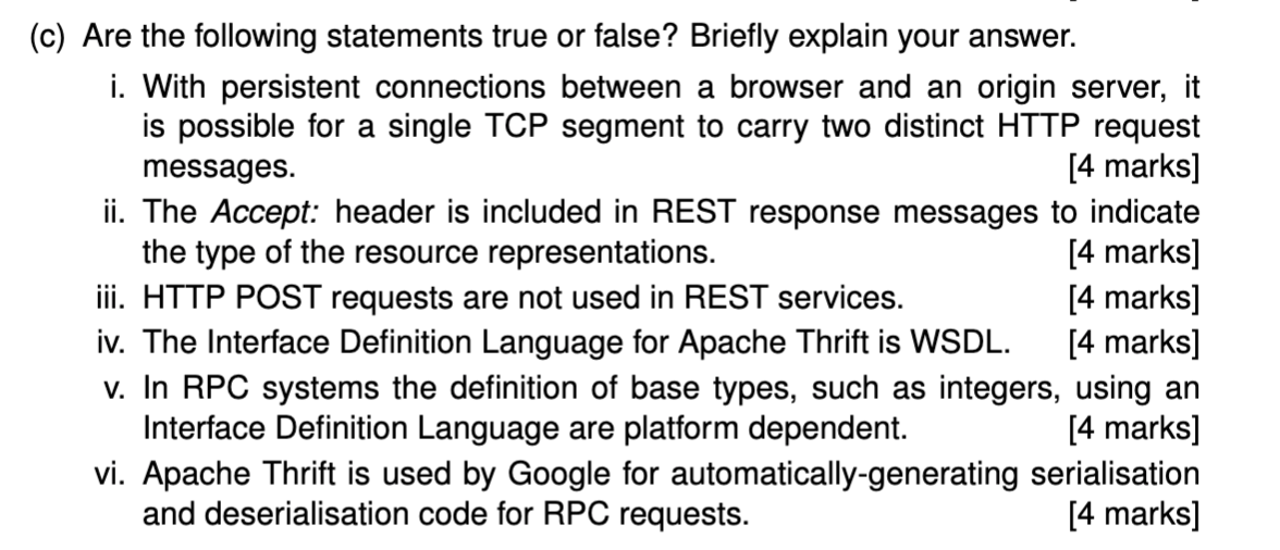 C Are The Following Statements True Or False Briefly Explain Your Answer I With Persistent Connections Between A Br 1