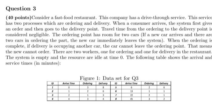 Question 3 40 Points Consider A Fast Food Restaurant This Company Has A Drive Through Service This Service Has Two Pr 1