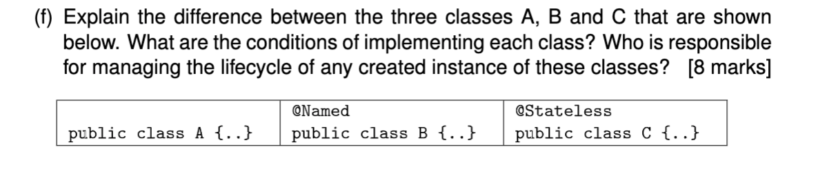 F Explain The Difference Between The Three Classes A B And C That Are Shown Below What Are The Conditions Of Impleme 1