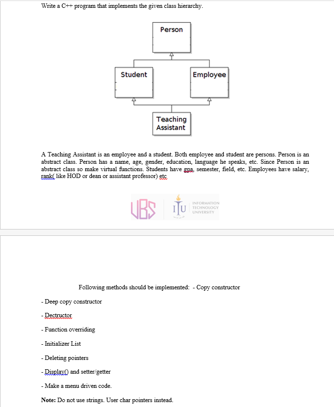 Write A C Program That Implements The Given Class Hierarchy Person Student Employee Teaching Assistant A Teaching Ass 1