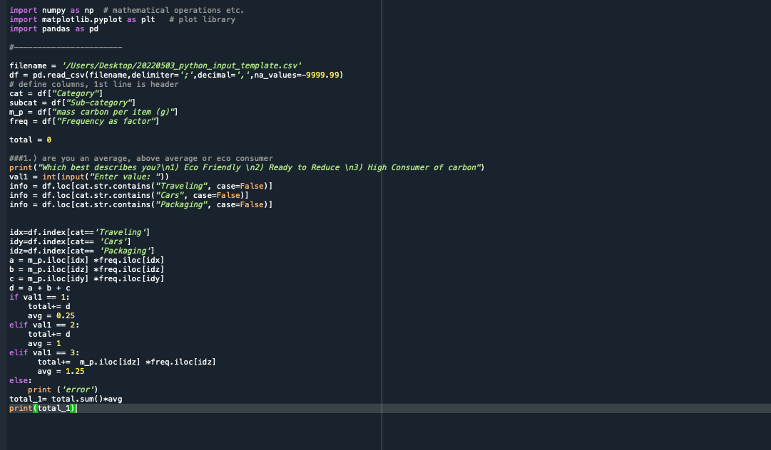 For My Computer Science Homework Im Supposed To Calculate Someones Carbon Footprint In Python We Were Given A Database 1