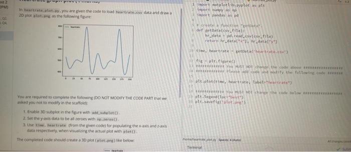 Die Pm 2832 Intity You Are Given The Code To Load Heartrate Csv Data And Draw A 2d Plot To Me As The Following Figure 1