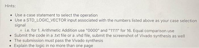 Design An N Bit Alu Unit Set The Default Value In Your Generic Statement For Input A And B To 16 Using Vhdl That Imple 2