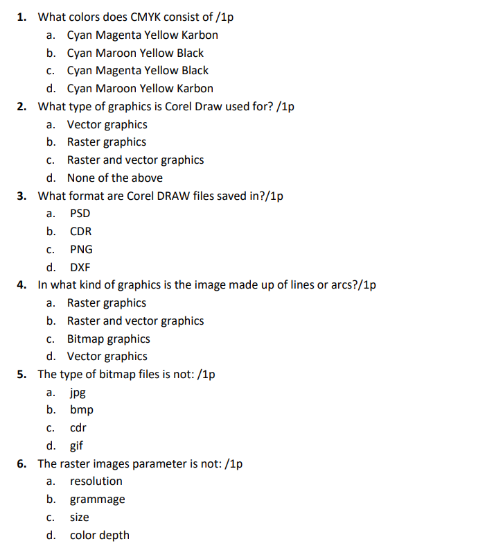 Human And Graphics Interaction Exercise 1 Explain The Difference Between Vector And Raster Graphics 2p The Questions 1