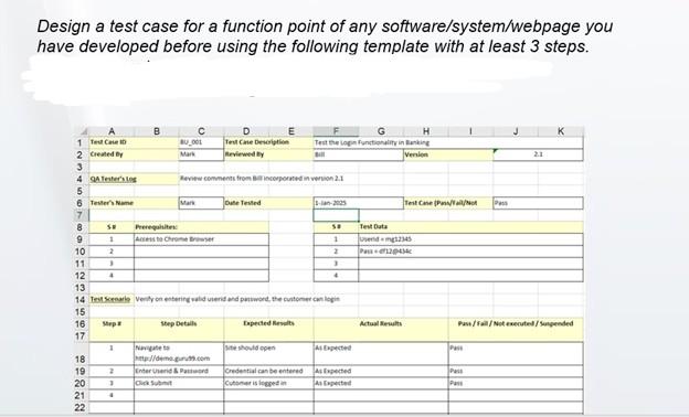 Design A Test Case For A Function Point Of Any Software System Webpage You Have Developed Before Using The Following Tem 1