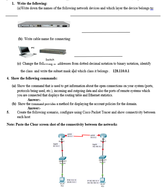 1 Write The Following A Write Down The Names Of The Following Network Devices And Which Layer The Device Belongs To 1