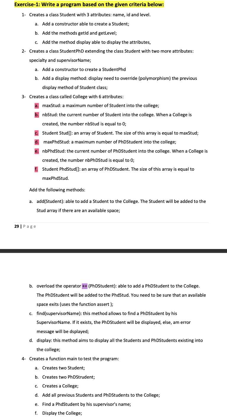 Exercise 1 Write A Program Based On The Given Criteria Below 1 Creates A Class Student With 3 Attributes Name Id An 1