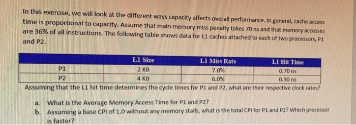 In This Exercise We Will Look At The Different Ways Capacity Affects Overall Performance In General Cache Access Time 1