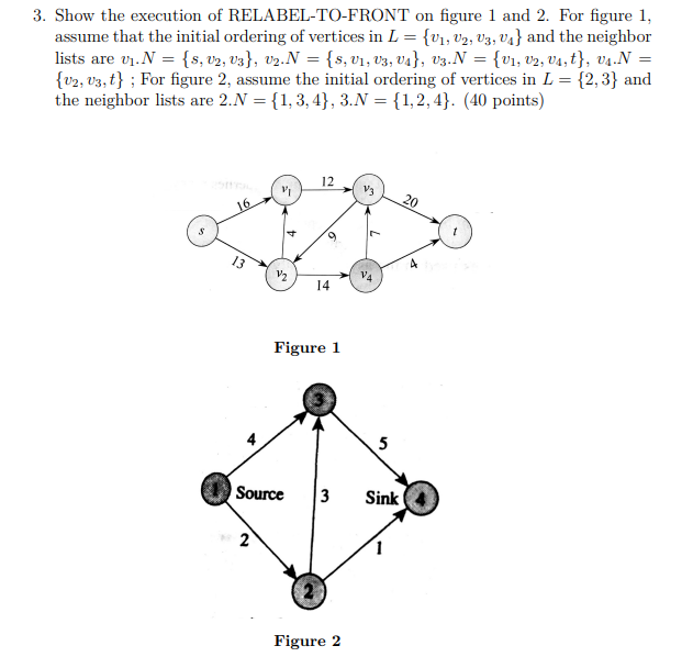3 Show The Execution Of Relabel To Front On Figure 1 And 2 For Figure 1 Assume That The Initial Ordering Of Vertices 1