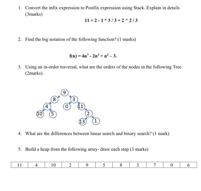 1 Convert The Infix Expression To Postfix Expression Using Stack Explain In Details 3marks 11 2 1 3 3 2 2 3 2 1