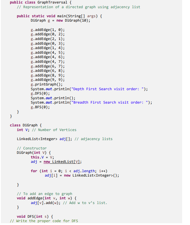 Public Class Graphtraversal Representation Of A Directed Graph Using Adjacency List Public Static Void Main String 1