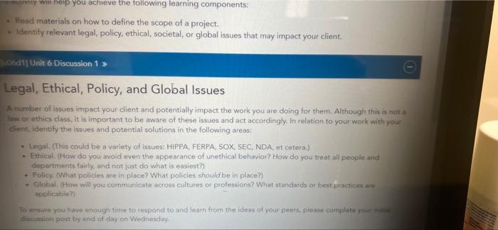 Hy Will Help You Achieve The Following Learning Components Read Materials On How To Define The Scope Of A Project Iden 1