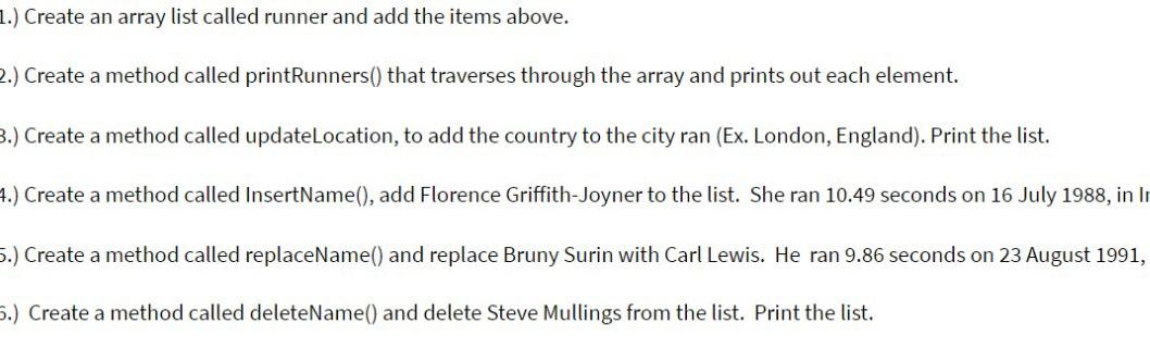 5 Create A Method Called Replacename And Replace Bruny Surin With Carl Lewis He Ran 9 86 Seconds On 23 August 1991 4