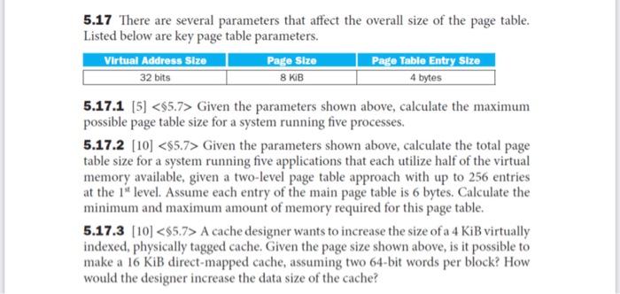 5 17 There Are Several Parameters That Affect The Overall Size Of The Page Table Listed Below Are Key Page Table Parame 1