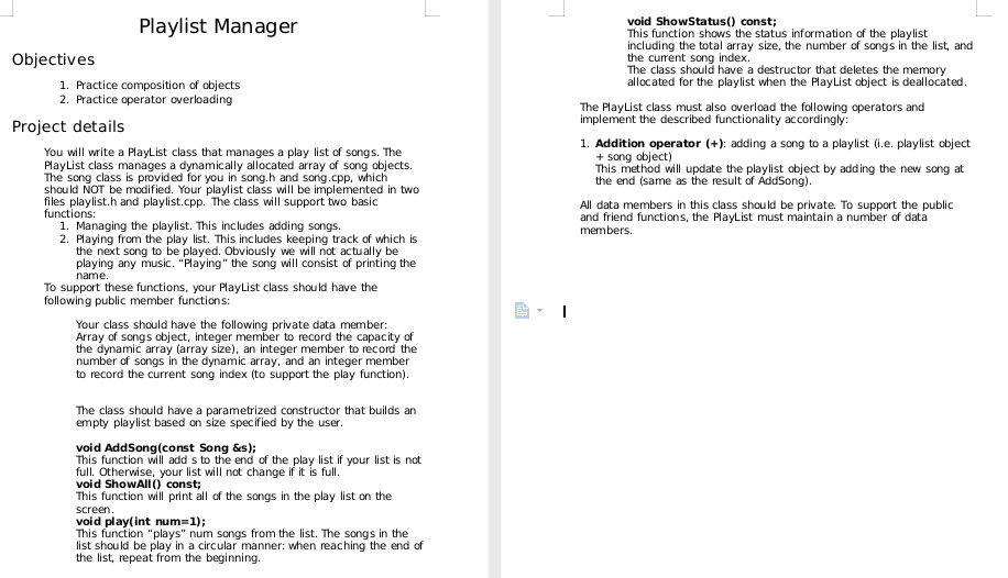 Playlist Manager Objectives 1 Practice Composition Of Objects 2 Practice Operator Overloading Project Details You Will 1