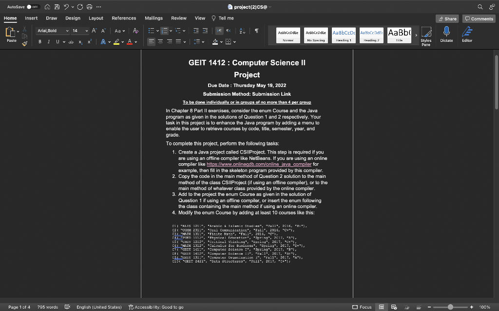 Autosave Of Aaa Project 2 Cs View Tell Me Insert Home Draw Design Layout References Mailings Review Share Comment 1