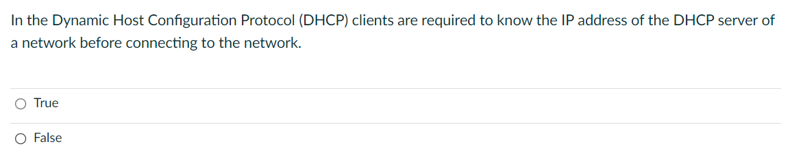 In The Dynamic Host Configuration Protocol Dhcp Clients Are Required To Know The Ip Address Of The Dhcp Server Of A Ne 1