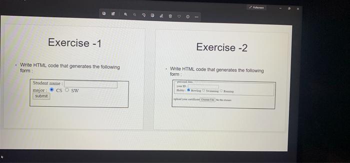 Full Exercise 1 Exercise 2 Write Html Code That Generates The Following Form Write Html Code That Generates The Fo 1