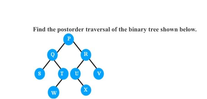 Find The Postorder Traversal Of The Binary Tree Shown Below P R S T U V X W 1