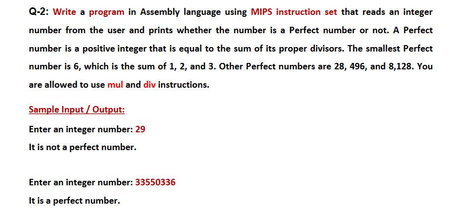 Q 2 Write A Program In Assembly Language Using Mips Instruction Set That Reads An Integer Number From The User And Prin 1