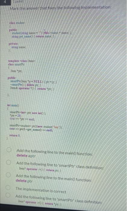 4 1 Pola Mark The Answer That Fixes The Following Implementation Classident Public Itudeul String Name This Name Name 1