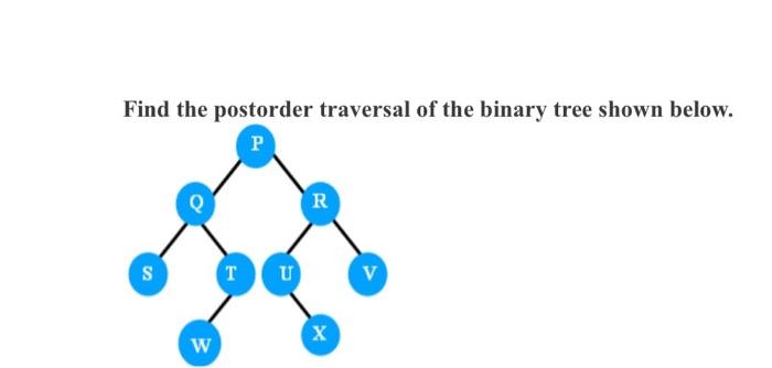 Find The Postorder Traversal Of The Binary Tree Shown Below P R S T U V X W 1