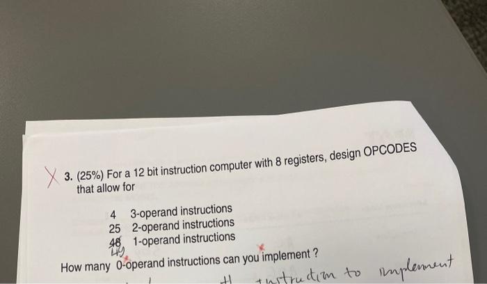 3 25 For A 12 Bit Instruction Computer With 8 Registers Design Opcodes That Allow For 4 3 Operand Instructions 25 2 1