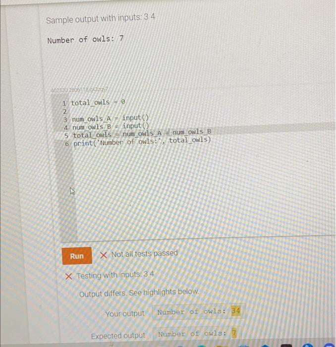 Sample Output With Inputs 34 Number Of Owls 7 402539 260613207 1 Total Owls0 2 3 Num Owls A Input 4 Num Owls B I 1