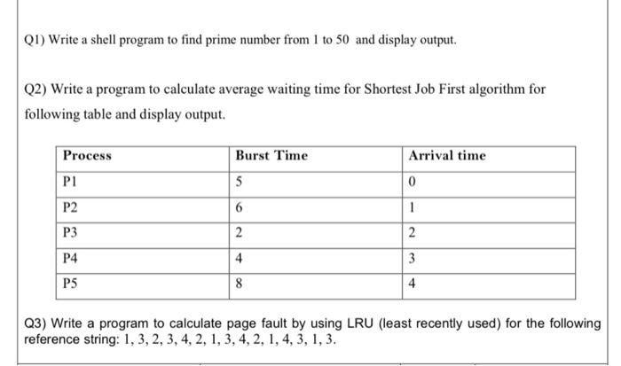 Instructions The Assignment Questions Are From Shell Programming Cpu Scheduling And Page Replacement Algorithm The 1