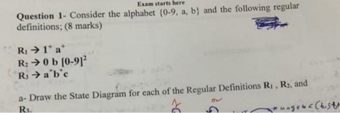 Exam Starts Here Question 1 Consider The Alphabet 0 9 A B And The Following Regular Definitions 8 Marks Ri 14 A 1