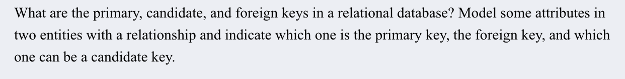 A What Are The Primary Candidate And Foreign Keys In A Relational Database Model Some Attributes In Two Entities With 1