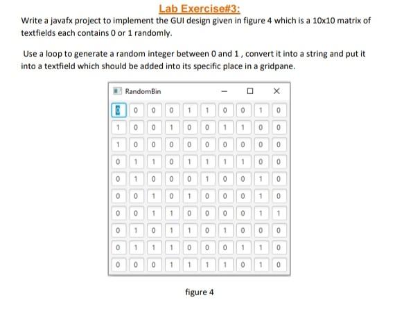 Lab Exercise 3 Write A Javafx Project To Implement The Gui Design Given In Figure 4 Which Is A 10x10 Matrix Of Textfiel 1