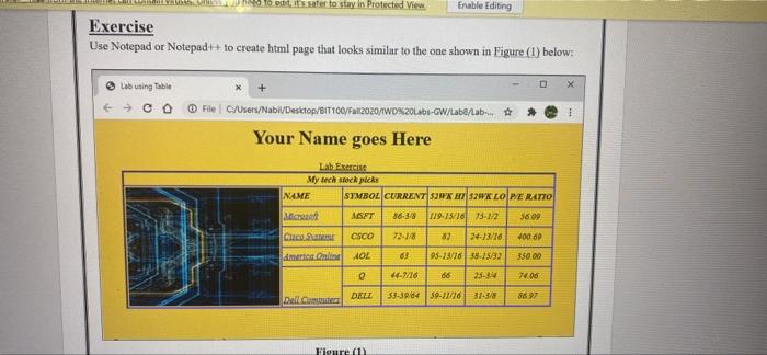 Lihamam 1 Ts Safer To Stay In Protected View Enable Editing Exercise Use Notepad Or Notepad To Create Html Page That Lo 1