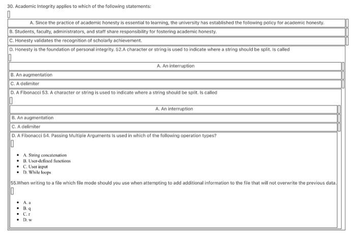 30 Academic Integrity Applies To Which Of The Following Statements 0 A Since The Practice Of Academic Honesty Is Esse 1