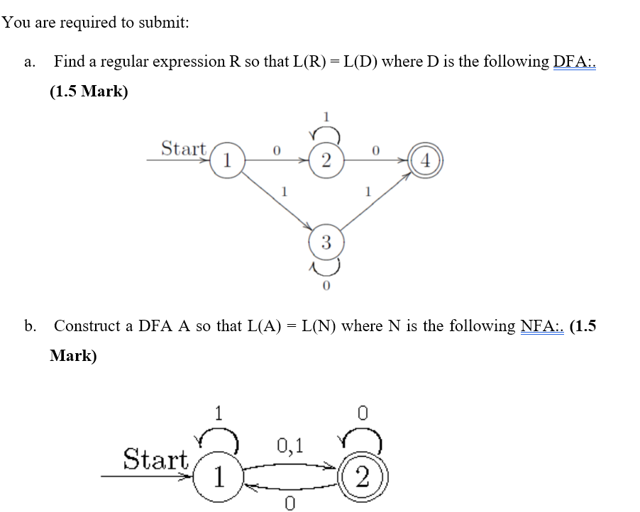 You Are Required To Submit Find A Regular Expression R So That L R L D Where D Is The Following Dfa 1 5 Mark St 1