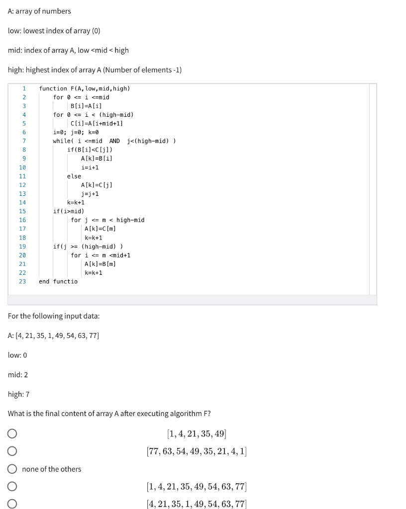 A Array Of Numbers Low Lowest Index Of Array 0 Mid Index Of Array A Low Mid High High Highest Index Of Array A 1