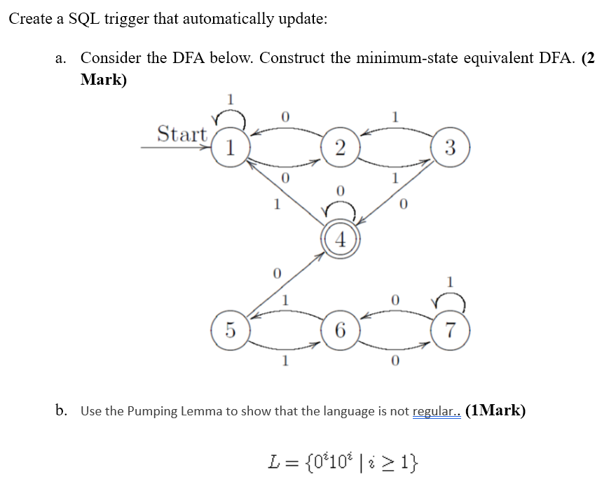Create A Sql Trigger That Automatically Update Consider The Dfa Below Construct The Minimum State Equivalent Dfa 2 M 1