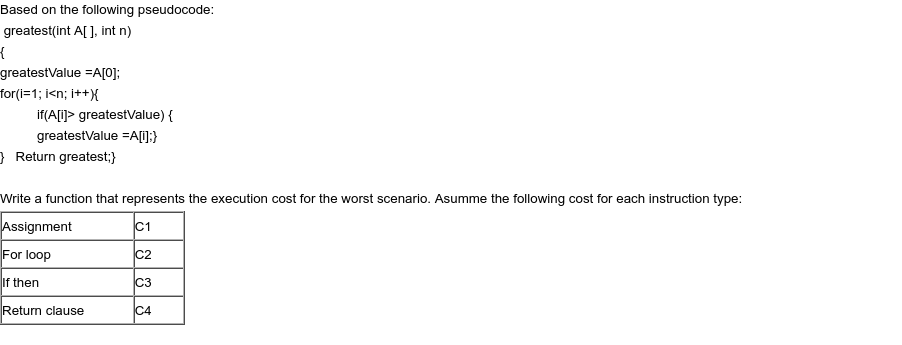 Based On The Following Pseudocode Greatest Int A Int N Greatestvalue A 0 For I 1 I N I X If A I Greatestv 1
