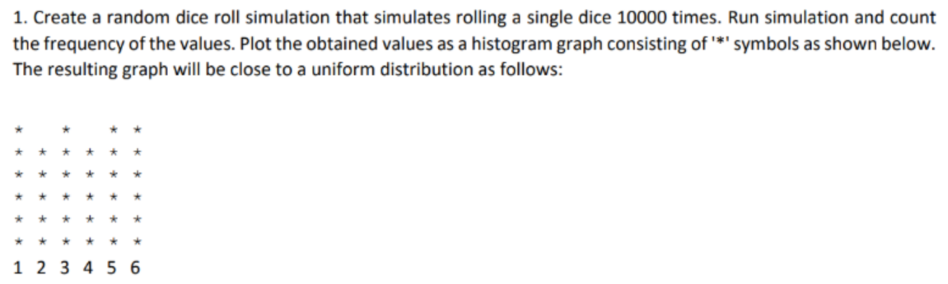 1 Create A Random Dice Roll Simulation That Simulates Rolling A Single Dice 10000 Times Run Simulation And Count The F 1