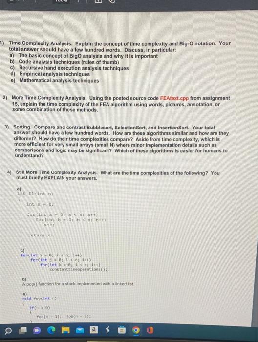3 Time Complexity Analysis Explain The Concept Of Time Complexity And Big O Notation Your Total Answer Should Have A F 1