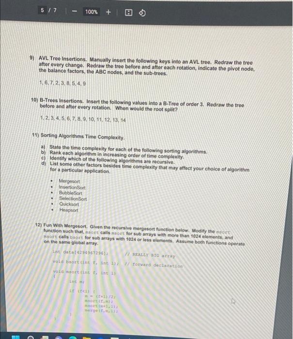 517 100 9 Avl Tree Insertions Manually Insert The Following Keys Into An Avl Tree Redraw The Tree After Every Ch 1