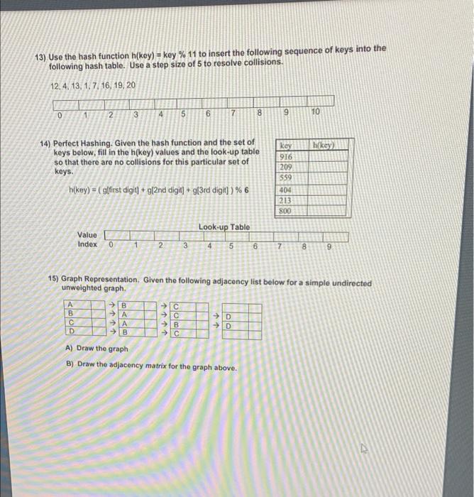 13 Use The Hash Function H Key Key 11 To Insert The Following Sequence Of Keys Into The Following Hash Table Use 1